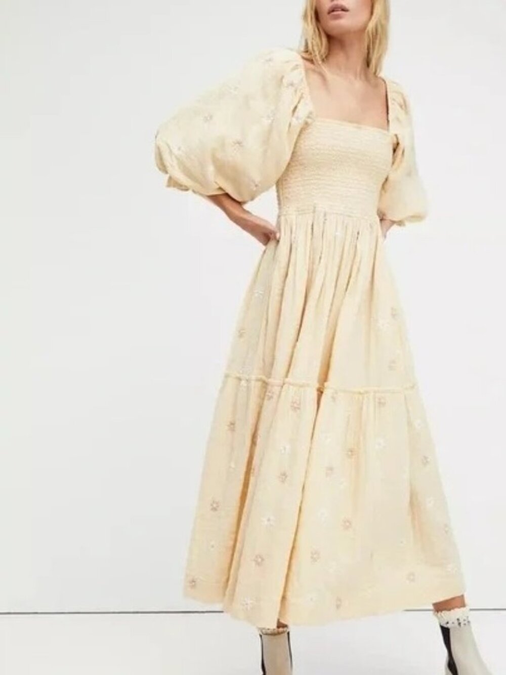 Free People Dahlia Maxi Dress Boho Chic Embroidered Hippie Prairie Retro Women S